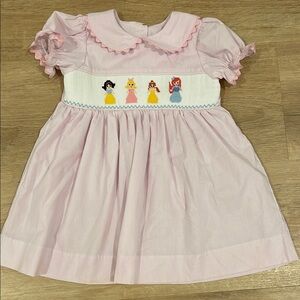 Pink Smocked Dress with Princess Embroidery